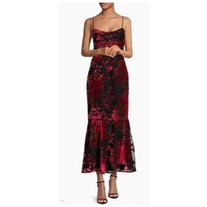 Hutch Tylia Burnout Velvet Maxi Dress Black Red Floral Ruched Bust Size 2 Formal